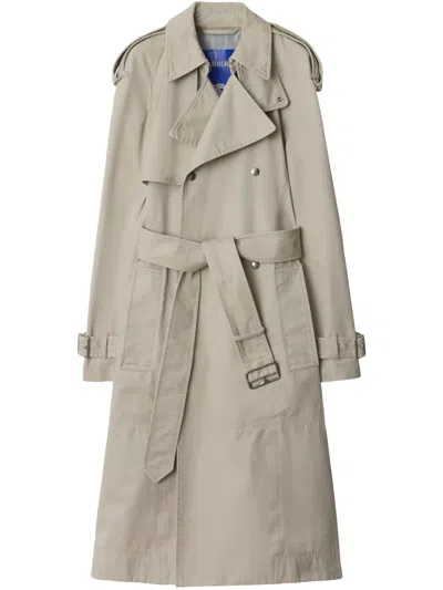 Burberry Long Cotton Trench Coat In Heron