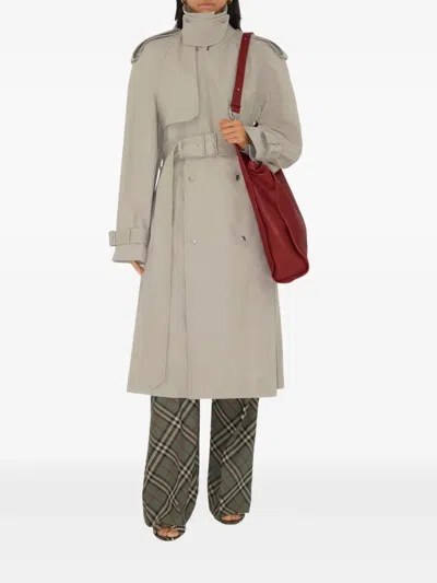 Burberry Long Cotton Trench Coat In Heron