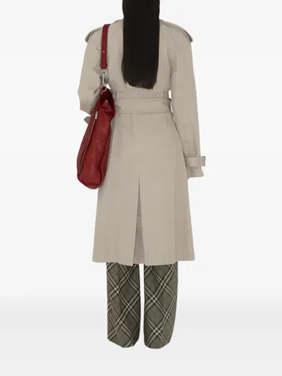 Burberry Long Cotton Trench Coat In Heron
