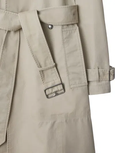 Burberry Long Cotton Trench Coat In Heron
