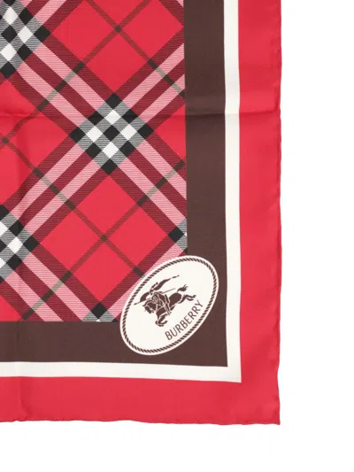 Burberry Medium Check Ekd Stamp Square Silk Twill Scarf In Red