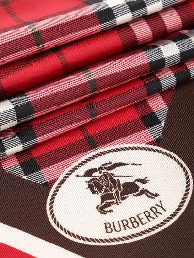Burberry Medium Check Ekd Stamp Square Silk Twill Scarf In Red