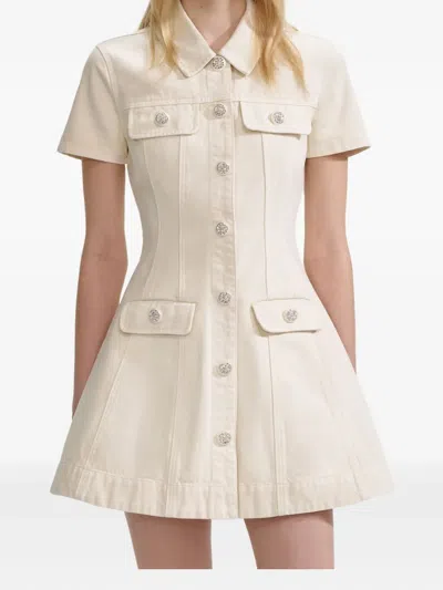 Self-portrait Structured Beige Dress With Classic Collar And Flap Pockets In Neutral