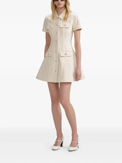 Self-portrait Structured Beige Dress With Classic Collar And Flap Pockets In Neutral