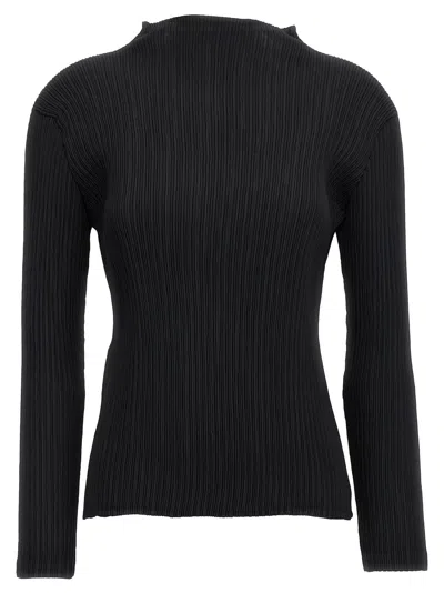 Issey Miyake Black Hatching Pleats Top