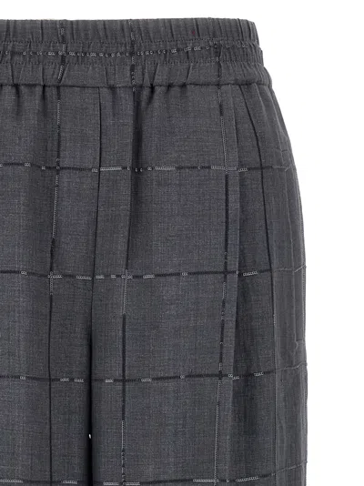 Brunello Cucinelli Check Linen Palazzo Trousers With Sequin Detail