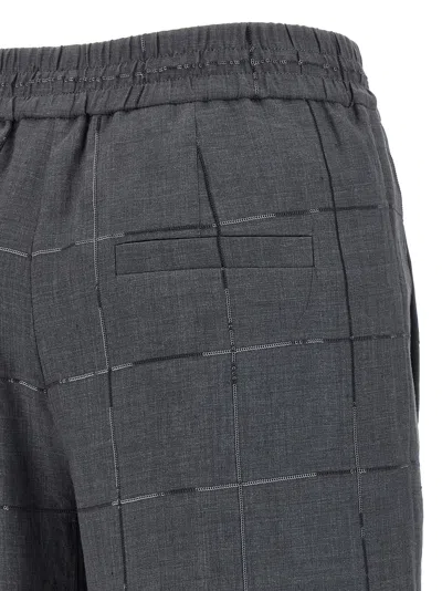 Brunello Cucinelli Check Linen Palazzo Trousers With Sequin Detail