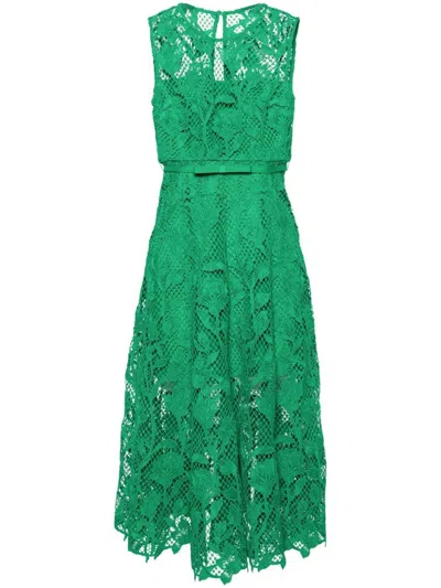 Self-portrait Lace Sleeveless Midi Dress In Green