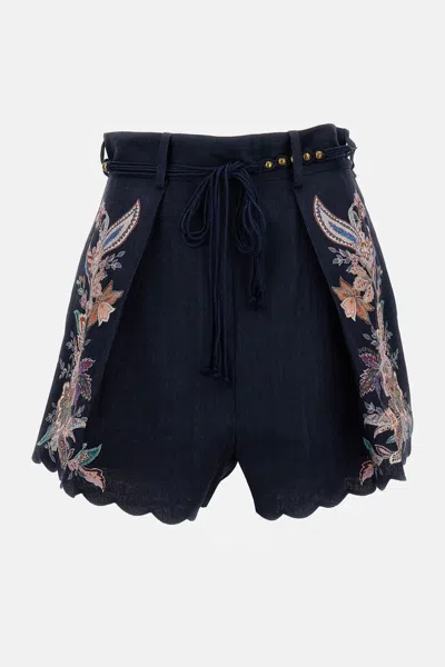 Zimmermann Rhiannon Tuck Shorts In Blue