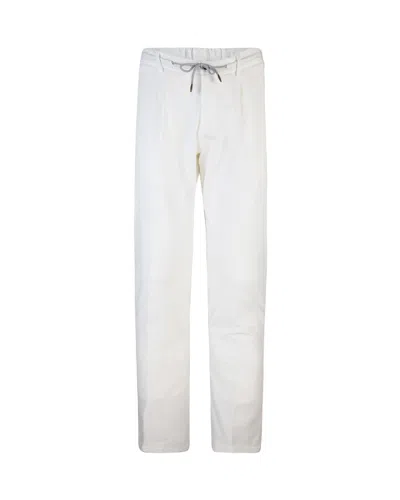 Eleventy Men White Pants With Elastic Drawstring Waist And Tapered Leg In Cotton Blend Stretch Woman