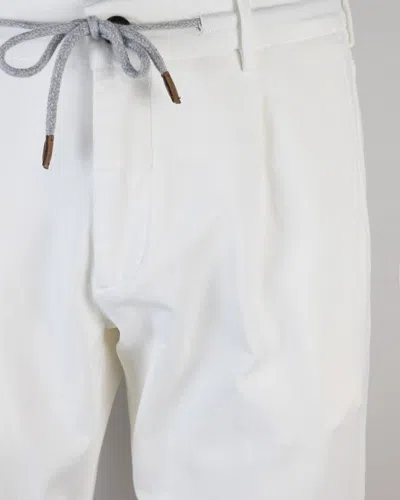 Eleventy Men White Pants With Elastic Drawstring Waist And Tapered Leg In Cotton Blend Stretch Woman