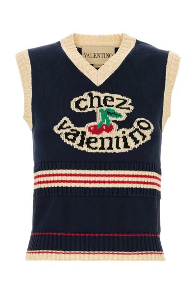 Valentino Garavani Women Midnight Blue Cotton Vest In Blue