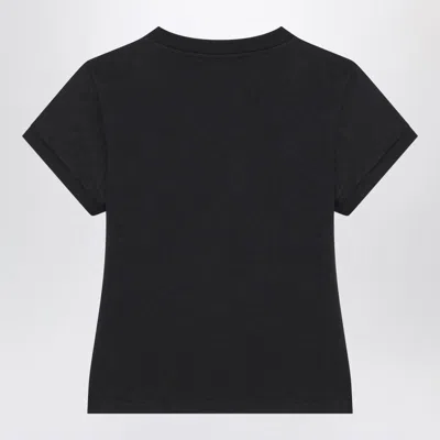 Ganni Women Black T-shirt With Round Neck And Maxi Logo On The Front In Cotton Woman In Blue