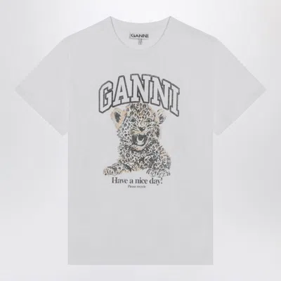 Ganni White T-shirt With Print And Logo Lettering On The Front In Cotton Woman