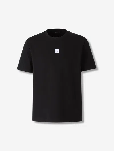 Balmain Black Crewneck T-shirt With Logo Print On The Front In Cotton Man