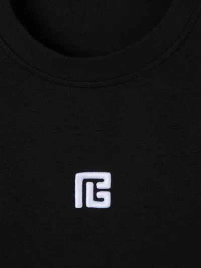 Balmain Black Crewneck T-shirt With Logo Print On The Front In Cotton Man