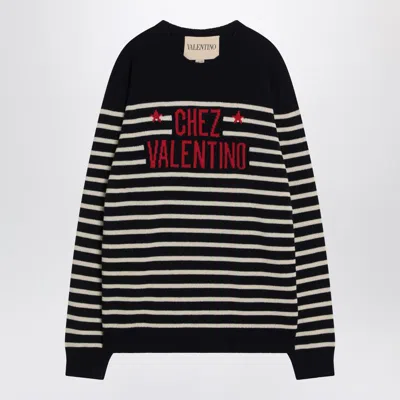Valentino Garavani Crewneck Sweater With Bold Jacquard Motif In Black