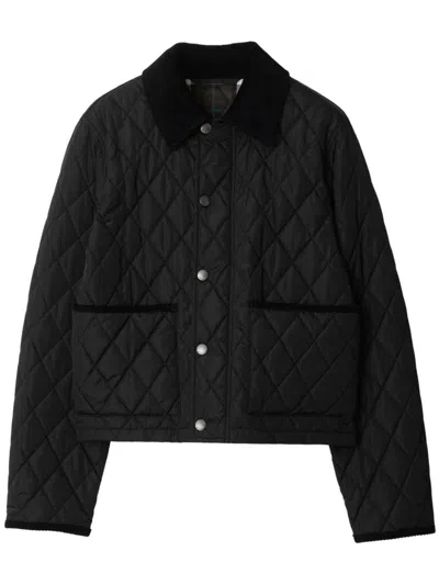 Burberry Oldham Black Quilted Jacket With Corduroy Collar In Tech Fabric Woman