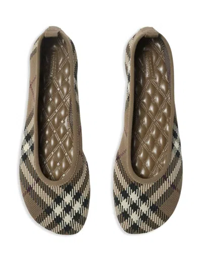 Burberry Knit Baby Nylon Blend Ballerinas With Knitted Traditional Check