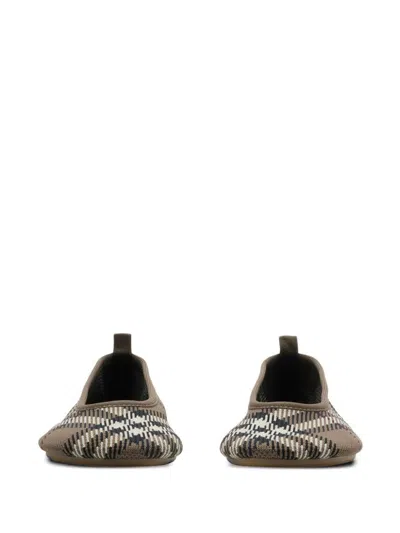 Burberry Knit Baby Nylon Blend Ballerinas With Knitted Traditional Check