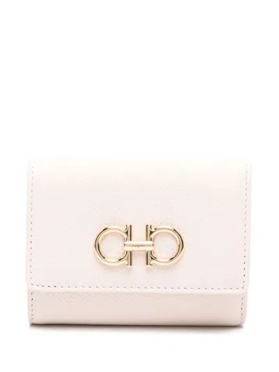 Ferragamo Trifold Wallet Gancini Leather Gold-tone