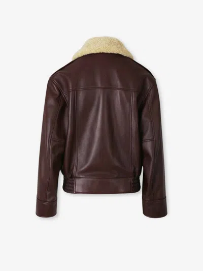 Bottega Veneta Brown Shearling Coat With Removable Fur Collar And Front Zip Closure In Leather Woman In Burgundy