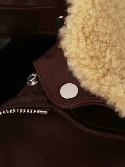 Bottega Veneta Brown Shearling Coat With Removable Fur Collar And Front Zip Closure In Leather Woman In Burgundy