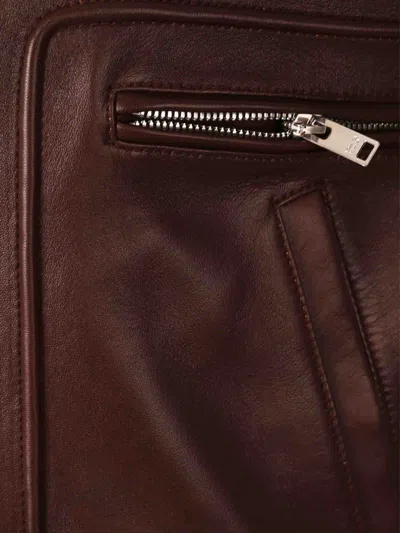 Bottega Veneta Brown Shearling Coat With Removable Fur Collar And Front Zip Closure In Leather Woman In Burgundy