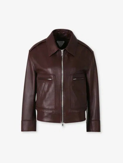 Bottega Veneta Brown Shearling Coat With Removable Fur Collar And Front Zip Closure In Leather Woman In Burgundy