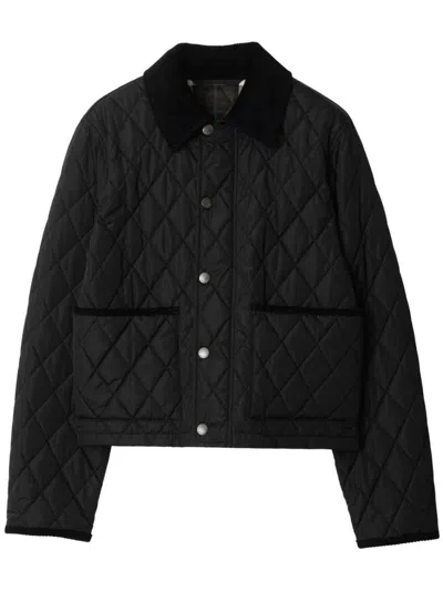 Burberry Oldham Black Quilted Jacket With Corduroy Collar In Tech Fabric Woman