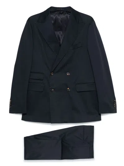 Doppiaa Tailored Navy Blue Double-breasted Blazer With Straight-cut Trousers
