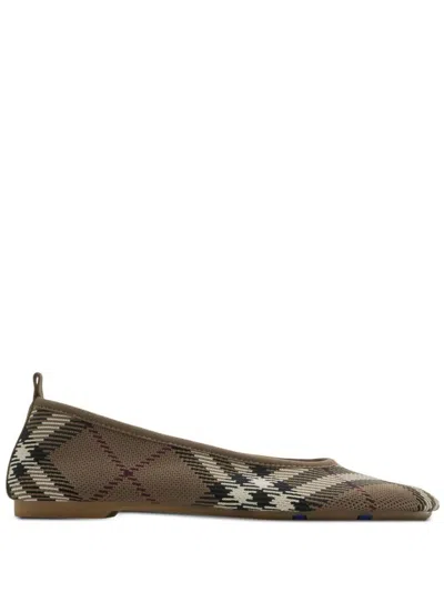 Burberry Knit Baby Nylon Blend Ballerinas With Knitted Traditional Check