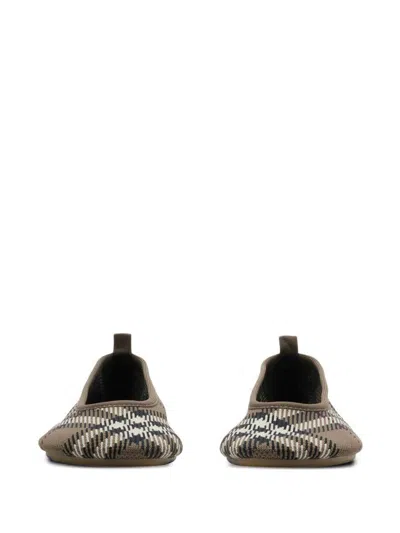 Burberry Knit Baby Nylon Blend Ballerinas With Knitted Traditional Check