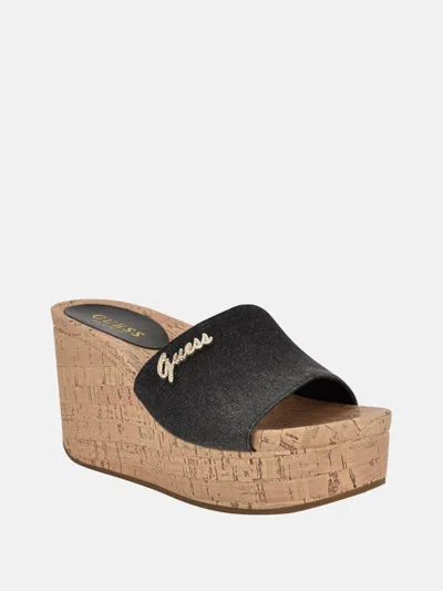Guess Factory Fours Denim Cork Wedge Mules