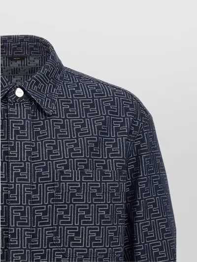 Fendi Giubbino In Denim Ricamato Uomo In Blue