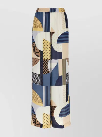 Fendi Patchwork Print Silk Flowing Pyjama Trousers In Multi