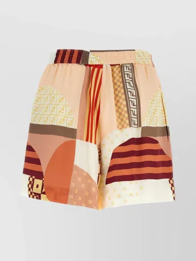 Fendi Vibrant Patchwork Silk Shorts With Relaxed Fit