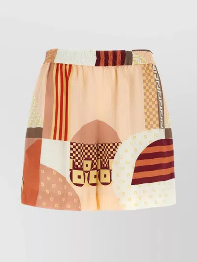 Fendi Vibrant Patchwork Silk Shorts With Relaxed Fit
