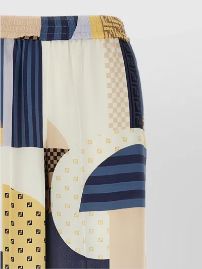 Fendi Patchwork Print Silk Flowing Pyjama Trousers In Multi