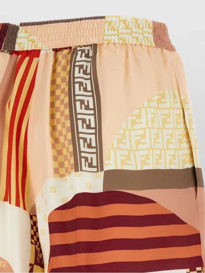 Fendi Vibrant Patchwork Silk Shorts With Relaxed Fit