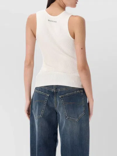 Balenciaga Ribbed Texture Sleeveless Top In White