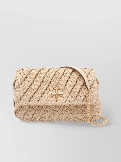 Tory Burch Small Woven Shoulder Bag With Sliding Chain In Neutral