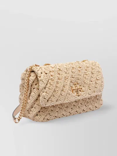 Tory Burch Small Woven Shoulder Bag With Sliding Chain In Neutral
