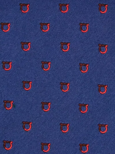 Ferragamo Two-tone Gancini Jacquard Alaska Silk Tie In Blue