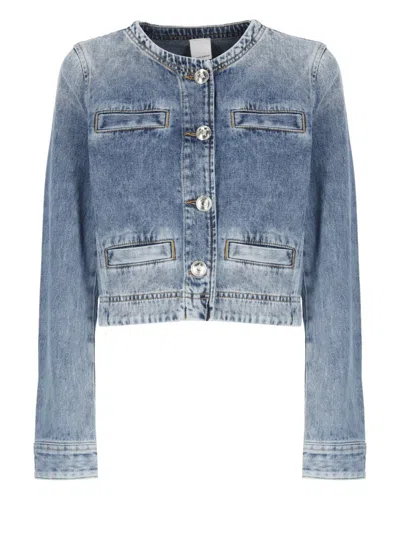 Pinko Blue Cropped Jacket With Patch Pockets On The Front In Blue