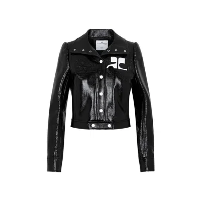 Courrèges Logo-print Faux-leather Cropped Jacket