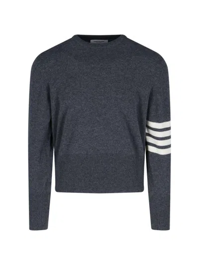 Thom Browne Crewneck Sweater With Ribbed Cuffs And Striped Sleeve