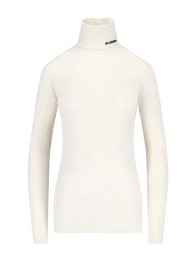 Jil Sander Logo Wool Blend Jersey Turtleneck Top