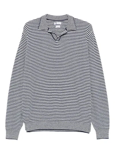 Doppiaa Indigo Blue Striped Long Sleeve Polo With Ribbed Cuffs And Collar