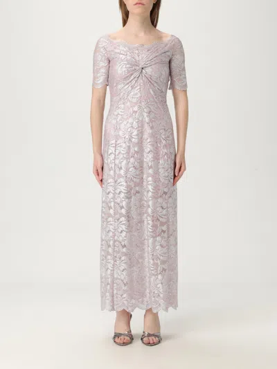 Rabanne Abito Lungo In Pizzo Rosa In Silver